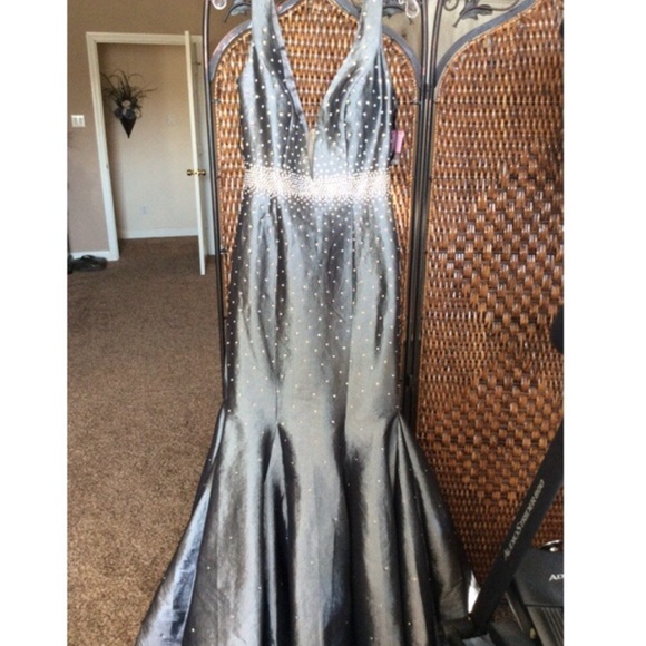 Jeweled jovani prom dress in gray mermaid fitted - Picture 2 of 4